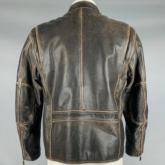 ANDREW MARC Size M Brown Distressed Leather Zip Up Jacket - Picture 3 of 7